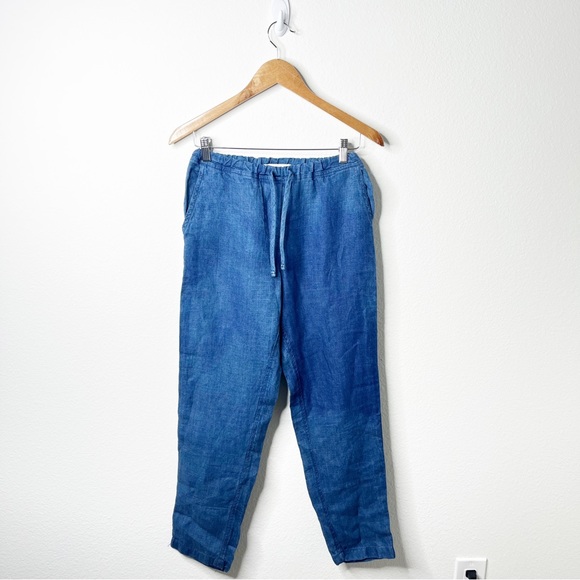 CP Shades Pants - CP Shades Blue Linen Tapered Leg Pant Tie Waist Womens Size S